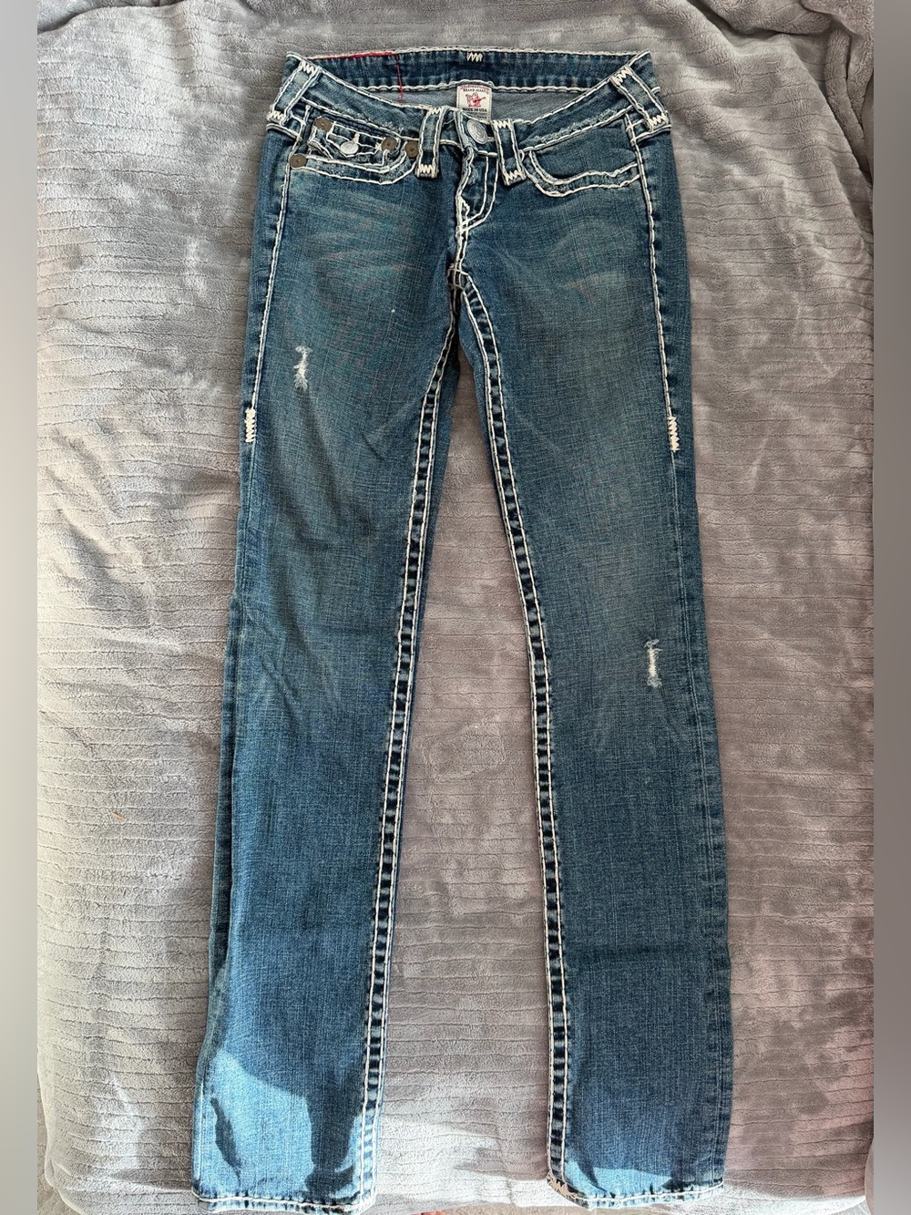 True Religion Vintage Y2K Billy Super T Jeans, Medium Distressed Blue - Size 25